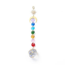 Ronde Galvanoplastie octogone perles de verre pendentif décorations, attrape-soleil, fabricant d'arc-en-ciel, avec 304 anneaux brisés en acier inoxydable, pendentifs en verre transparent à facettes, motif rond, 202mm