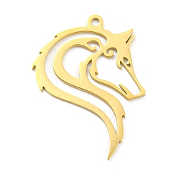 Golden 304 Stainless Steel Pendants, Laser Cut, Wolf Head Charm, Golden, 28x20x1mm, Hole: 1.4mm