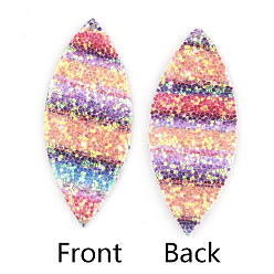 Colorful PU Leather Big Pendants, with Sequins, Horse Eye, Colorful, 59.5x25x2mm, Hole: 1.5mm