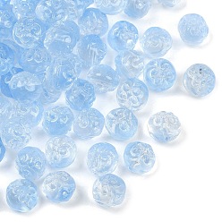 Небесно-голубой Прозрачные стеклянные бусины, круглый с цветочным узором, голубой, 11x10 мм, отверстие : 1 мм