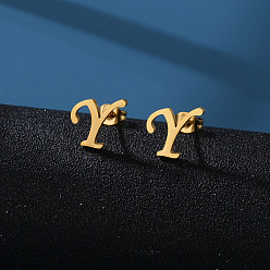 Letter Y 201 из нержавеющей стали серьги, золотые, Письмо Y, 10x10 мм