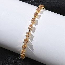 Champagne Gold Регулируемые квадратные латунные браслеты с микропаве из кубического циркония, Браслеты-слайдеры с цепочкой-коробочкой для женщин, со стеклом, шампанское золото, 9.84 дюйм (25 см)
