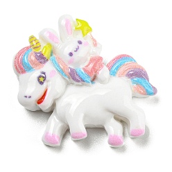 Разноцветный Непрозрачные кабошоны из смолы, единорог, красочный, 24.5x27x7.5 мм