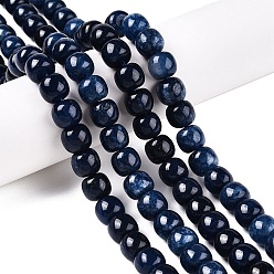 Морской Синий Окрашенные природные белый нефрит бисер пряди, бочкообразные бусины, Marine Blue, 10x8.5~9 мм, отверстие : 1 мм, около 43~45 шт / нитка, 14.76~15.6'' (37.5~39 см)
