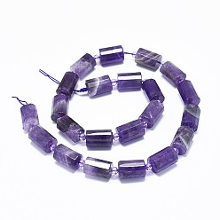 Amethyst Natural Amethyst Beads Strands, Faceted, Column, 13.5~14.5x9.5~10mm, Hole: 1mm, about 22pcs/strand, 15.2~15.3 inch(38.8~39cm)