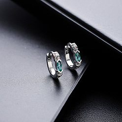 Платина Серьги-кольца в форме конского глаза с кубическим цирконием из латуни, платина, 12x13.3 мм