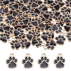 Черный 60Шармы из сплава эмали, лапы печатать прелести, чёрные, 14x11.5x1.5 мм, отверстие : 2 мм