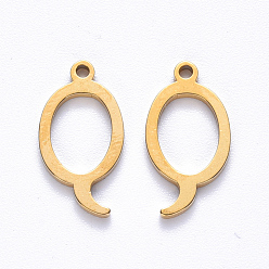 Letter Q PVD-Vakuumbeschichtung 201 Anhänger aus Edelstahl, Laserschnitt, echt 18 k vergoldet, letter.q, 14.5x8x1 mm, Bohrung: 1 mm