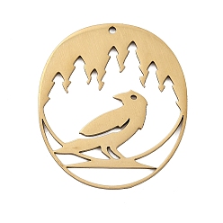 Золотой 201 подвески из нержавеющей стали, овал с подвеской в виде ворона, лазерная резка, золотые, 29.5x26x1 мм, отверстие : 1.2 мм