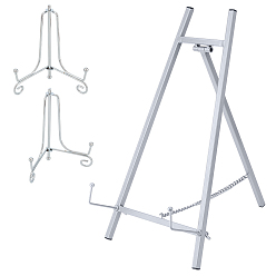 Матовый Платиновый Цвет 1 железный дисплейный мольберт для ПК, подставка для фото, с 2шт. железный мольберт для демонстрации пластин, подставки для фотографий, для рамок для картин, дисплей декоративных тарелок, матовый цвет платины, 42x22x2.1 см и 8.95x5x10.5 см