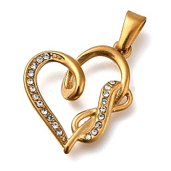Кристалл Ионное покрытие (ip) 304 подвески из нержавеющей стали со стразами, Сердце с бесконечностью, кристалл, 16.5x17x4 мм, отверстие : 5.5x2 мм