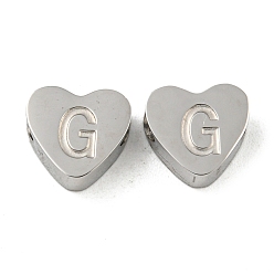 Letter G Устойчивы к потускнению 304 бусины из нержавеющей стали, сердце с письмом, цвет нержавеющей стали, Буква G, 7x8x3 мм, отверстие : 2 мм