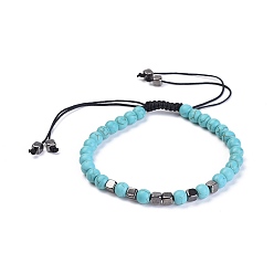 Черный Цвет Металла Синтетические бирюзовые плетеные браслеты из бисера, с проставками из сплава и шнуром с нейлоновой нитью, металлический черный , 2-1/4 дюйм (5.7 см)