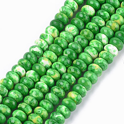 Зеленый лайм Синтетический океан белого нефрита бисер пряди, окрашенные, рондель, зеленый лайм, 8x5 мм, отверстие : 1.5 мм, около 78 шт / нитка, 15.7 дюйм