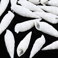 White Natural Trochid Shell/Trochus Shell Beads, Bleach, Spiral Shell Shape, No Hole, White, 42~55x13~17x12~16mm, about 90pcs/500g