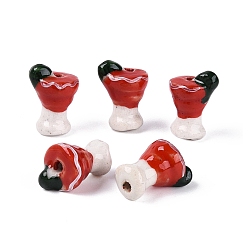 Roja Cuentas de porcelana hechas a mano, cuentas de cerámica pintadas a mano, copa de vino, famille porcelana rosa, rojo, 14.5~16x10~11x9.5~10 mm, agujero: 1.4~2 mm