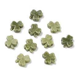 Olive Vintage Handmade Porcelain Beads, Fancy Antique Glazed Porcelain, Clover, Olive, 12.5x11x4.5mm, Hole: 2mm