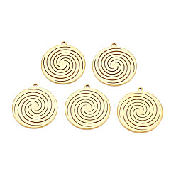 Настоящее золото 18K Ионное покрытие (ip) 201 подвески из нержавеющей стали, плоские круглые с вихря, без никеля , реальный 18 k позолоченный, 30x27x1.5 мм, отверстие : 2 мм