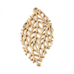 Настоящее золото 18K 304 подвески из нержавеющей стали, амулеты из полых листьев, ионное покрытие (ip), реальный 18 k позолоченный, 35x19x1 мм, отверстие : 1.2 мм
