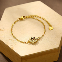 Golden 304 Chakra-Yoga-Armbänder aus Edelstahl mit Blumengliedern für Damen, golden, 6.50 Zoll (16.5 cm)