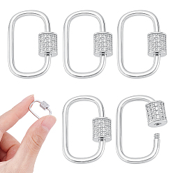 Платина Латунь микропаве прозрачный кубический цирконий винт карабин брелоки, для изготовления ожерелий, быстрые ссылки, прямоугольные, платина, 21.5x15x6 мм