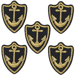 Черный 5 шт. полиэстеровые нитки для вышивки, приклеиваемые утюгом/пришиваемые нашивки, аппликации из ткани, лодочный якорь, чёрные, 52x42x1.5 мм