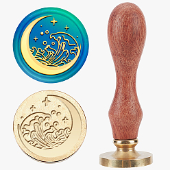 Луна Набор сургучной печати, печать сургучом твердой латунной головки, деревянная ручка ретро латунный штамп комплект съемный, для конвертов приглашений, подарочная карта, луна, 83x22 мм