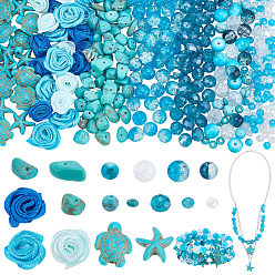 (52) Непрозрачная лаванда Наборы для изготовления ювелирных изделий своими руками, включая полиэстеровую имитацию розы, стеклянные и синтетические бирюзовые бусины, разноцветные, 8 мм, отверстие : 1.2 мм