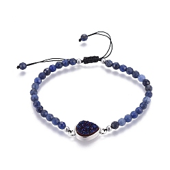 Содалитовое Натуральный содалита плетеный браслеты из бисера, с медными находками друзовских агатов и нейлоновым шнуром, граненые, 2-1/8 дюйм (5.5 см) ~ 3-1/8 дюйм (8.1 см), бусины : 3.5~4.5 мм
