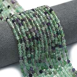 Флюорит Природного флюорита бисер нитей, энергетическая призматическая огранка с двойными концами бусины, граненые двухконусные, 4x4.5 мм, отверстие : 0.4 мм, около 83 шт / нитка, 14.96 дюйм (38 см)