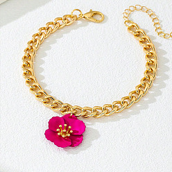 Золотой Браслеты на ногу из сплава с подвесками в виде витой цепочки с глубоким розовым цветком для женщин, золотые, 7-7/8 дюйм (200 мм)