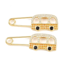 Настоящее золото 18K Латунные микро проложить кубического циркония подвески, подвески в виде скрепок и автобусов, долговечный, стойки покрытие, без свинца и без кадмия, реальный 18 k позолоченный, 35x12x4 мм, отверстие : 3 мм