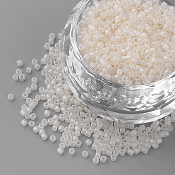 Ivoire Perles de rocaille de cylindre de peinture de cuisson, taille uniforme, Style mat, blanc crème, 1~1.5x1.5~2mm, Trou: 0.5mm, environ 50 g /sachet , environ 5000 pcs / sachet 
