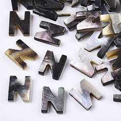 Letter N Natural Black Lip Shell Beads, Top Drilled Beads, Letter.N, N: 10x8x2.5mm, Hole: 0.6mm