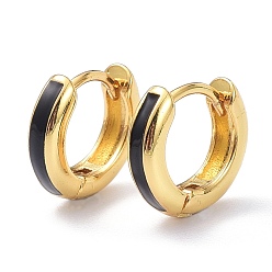 Schwarz Creolen aus Messing-Emaille, echt 18 k vergoldet, Ring, cadmiumfrei und bleifrei, Schwarz, 13x14x3 mm, Stift: 1 mm