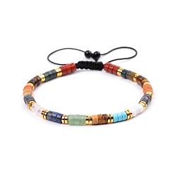 Смешанные камни Браслеты из натуральных смешанных драгоценных камней с плетением из бусин для женщин, плоско-круглые, 6-3/4~10-1/4 дюйм (17~26 см)