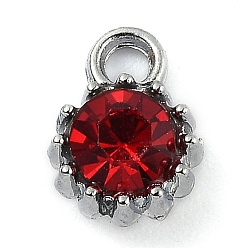 Light Siam Legierungsglas Rhinestone Charme, Geburtsstein Charms, Flachrund, Platin Farbe, Light Siam, 10.5x7.5x4 mm, Bohrung: 2.1 mm