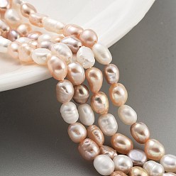 PeachPuff Natural Cultured Freshwater Pearl Beads Strands, Two Sides Polished, Grade 4A, PeachPuff, 5~6mm, Hole: 0.5mm, about 27pcs/strand, 6.89 inch(17.5cm)