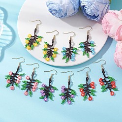 (52) Непрозрачная лаванда Серьги с подвесками из стеклянного бисера, цветочный шарм, с 304 нержавеющей стали серьги крючки, золотые, разноцветные, 50~52 мм