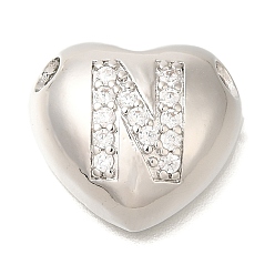 Letter N Стойка металлическая латунная микропрофилированная кубическая циркония подвески, без кадмия и без свинца, сердце с подвесками в виде буквы az, платина, Письмо N, 14.5x16x6 мм, отверстие : 3 мм