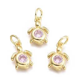 Лавандовый румянец Латунные микро проложить кубического циркония подвески, с целью перехода в кольце, Морская черепаха, реальный 18 k позолоченный, лавандовый румянец, 12x8.7x2.5 мм, перемычки: 5x0.8 мм, внутренний диаметр: 3 мм