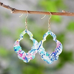 Синий Акриловые серьги-подвески в виде цветка, золотые, синие, 67x34 мм