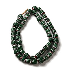 Dark Green Handmade Nepalese Lampwork Beads, Rondelle, Dark Green, 9~14x8~13mm, Hole: 2mm, about 53~61pcs/strand, 25~25.98''(63.5~66cm)