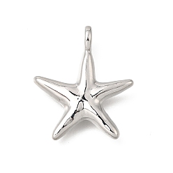 Platinum Alloy Pendants, Starfish Shape Charms, Platinum, 24.5x21x4mm, Hole: 3.3mm