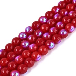 (123L) Белый крем непрозрачный блеск Гальванические непрозрачные стеклянные бусины, круглые, с покрытием цвета радуги, с половиным покрытием, огнеупорный кирпич, 6~6.5 мм, отверстие : 0.8~1 мм, около 67~72 шт / нитка, 14.57~15.35 дюйм (37~39 см)