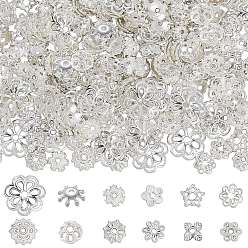 Серебро 360 шт. 12 стили колпачков из сплава, цветок / звезда, серебряные, 6~14x6~14x2~4 мм, отверстие : 1~2 мм, 30 шт / стиль