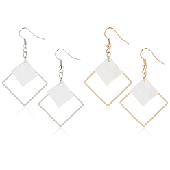 Platinum & Light Gold 2 пары 2 цвета белые акриловые серьги-ромбы, длинные серьги из сплава для женщин, платина и светлое золото, 56 мм, штифты : 0.6 мм, 1 пара / цвет