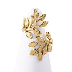 Настоящее золото 18K 304 открытая манжета из нержавеющей стали для женщин, лист, реальный 18 k позолоченный, 32 мм, внутренний диаметр: 18 мм