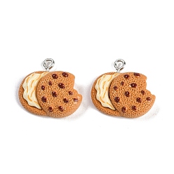 Food Подвески из смолы, имитация еды, с железной платиной петлей, печенье, 19x21x8 мм, отверстие : 2 мм