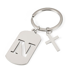 Letter N 1Porte-clés en acier inoxydable, avec porte-clés fendus, rectangle, couleur inox, lettre n, 72mm